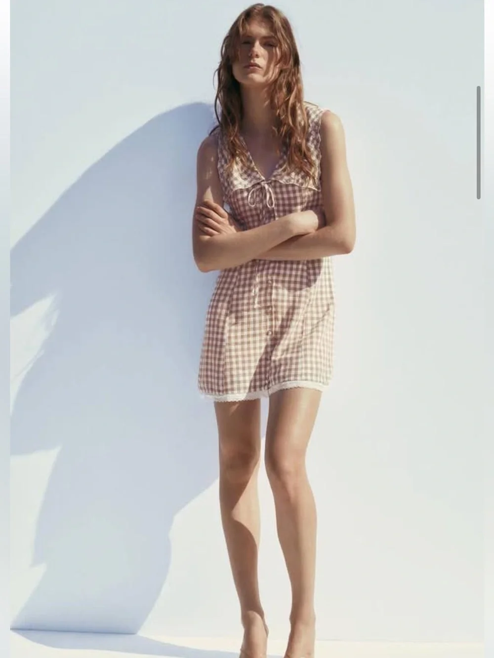 Gingham Tie-Front Sleeveless dress